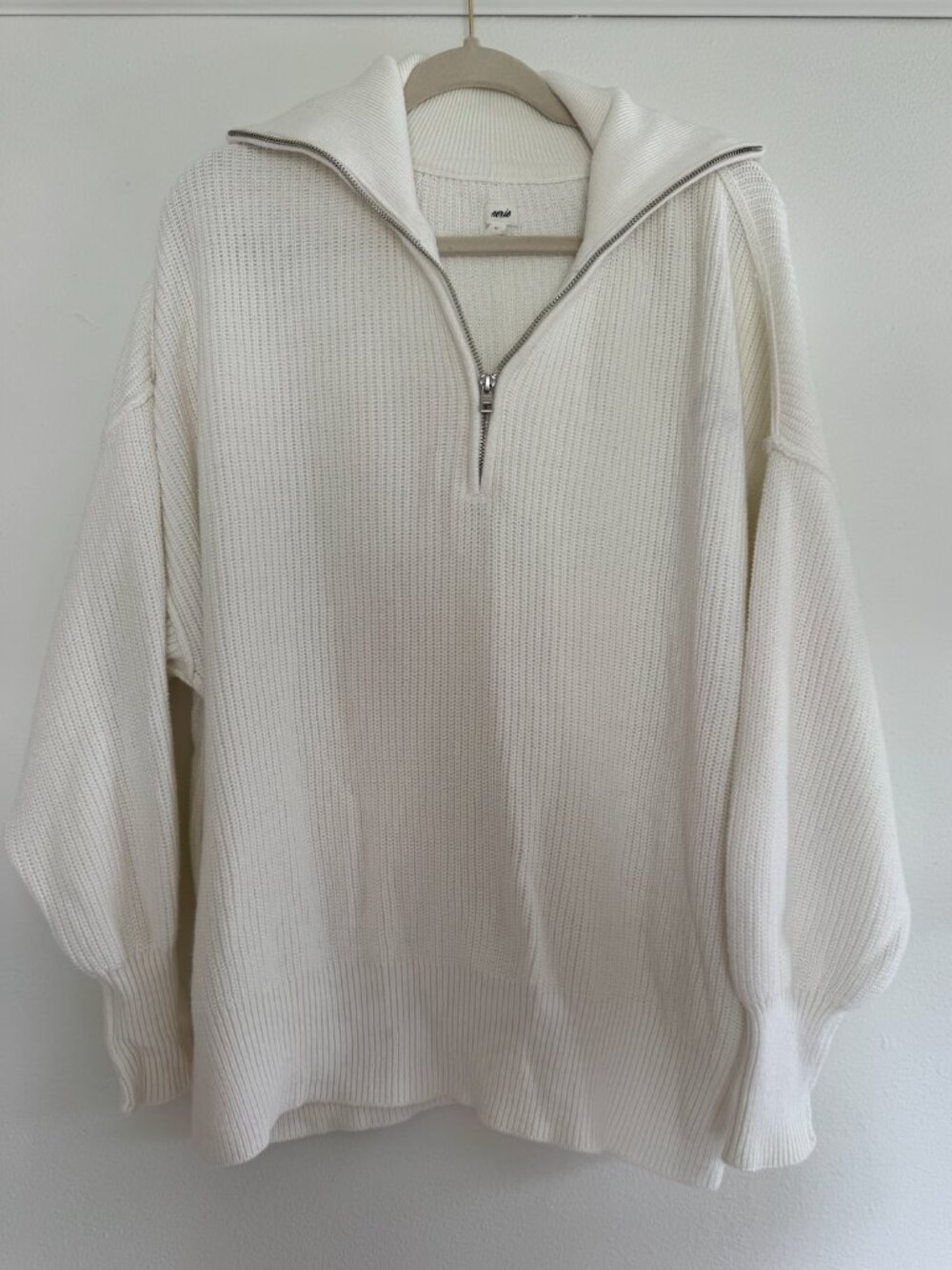 White Aerie Oversized Quarter Zip Sweater | S